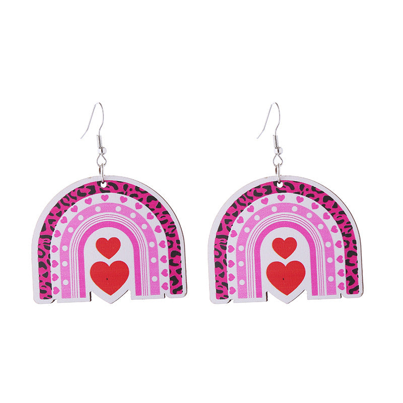 Wholesale Valentine's Day Rainbow Love LOVE Wooden Earrings